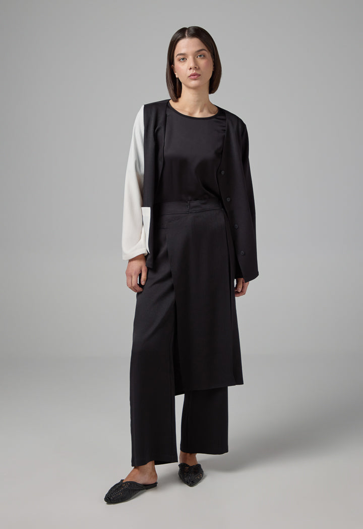 Choice Solid Crinkled Overlay Trousers Black