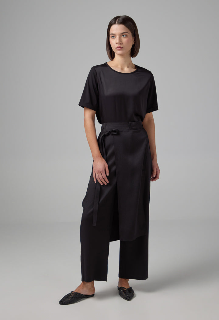 Choice Solid Crinkled Overlay Trousers Black