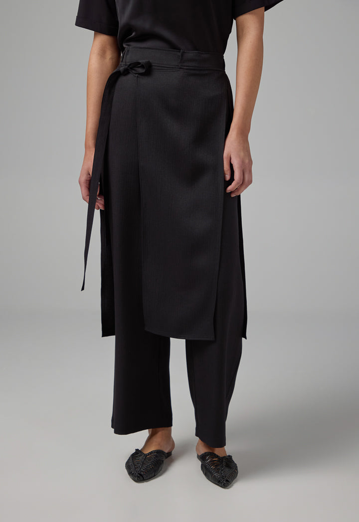 Choice Solid Crinkled Overlay Trousers Black