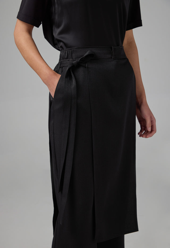 Choice Solid Crinkled Overlay Trousers Black