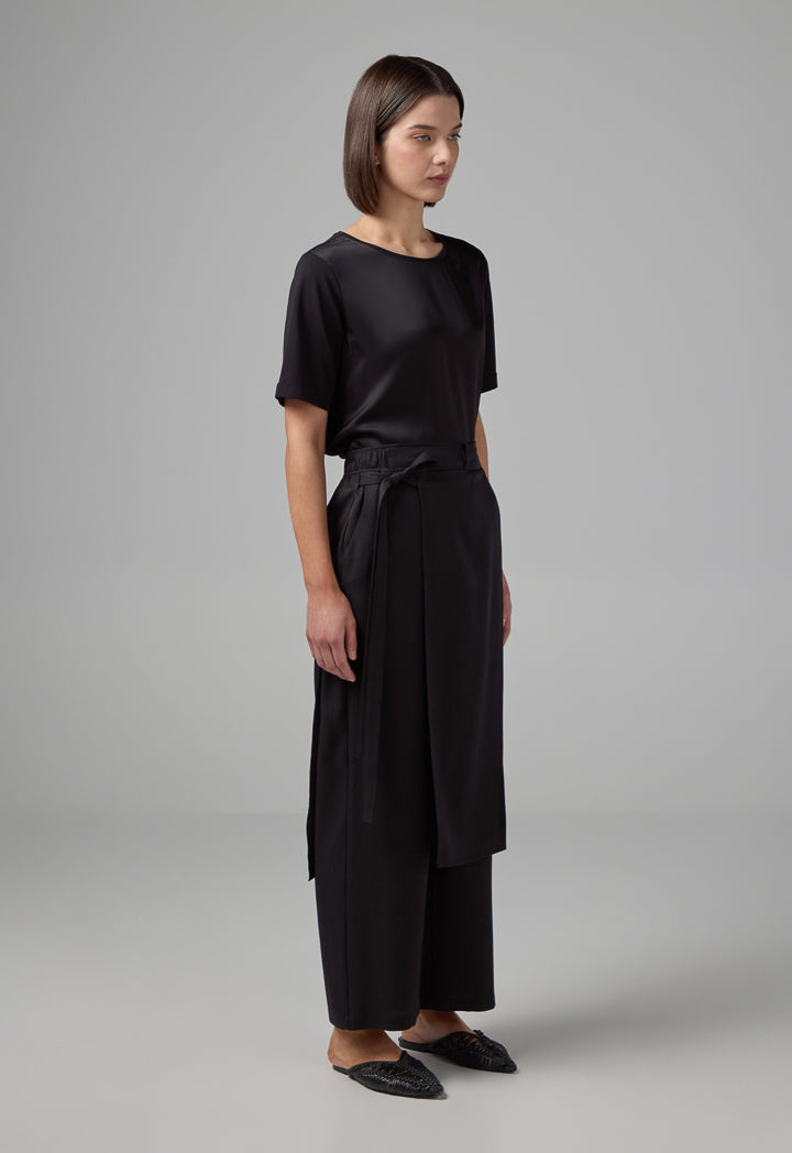 Choice Solid Crinkled Overlay Trousers Black