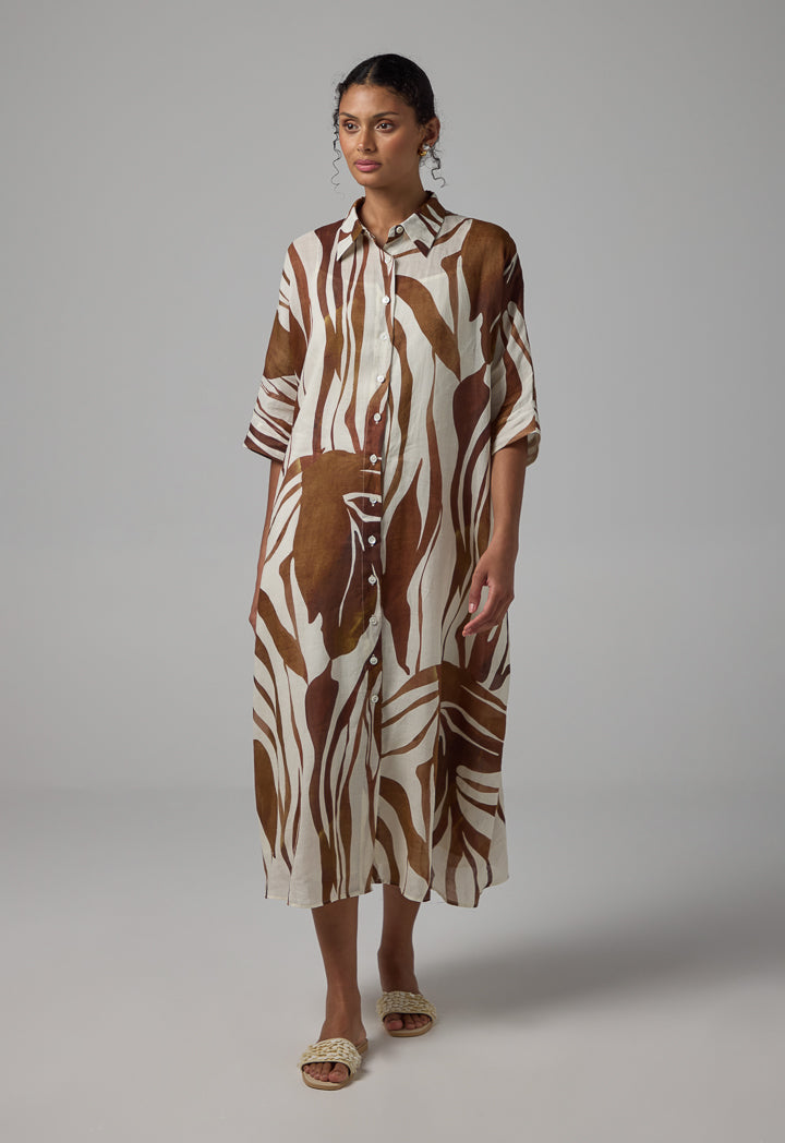 Choice Contrast Three Quarter Shirt Dress Multi Color