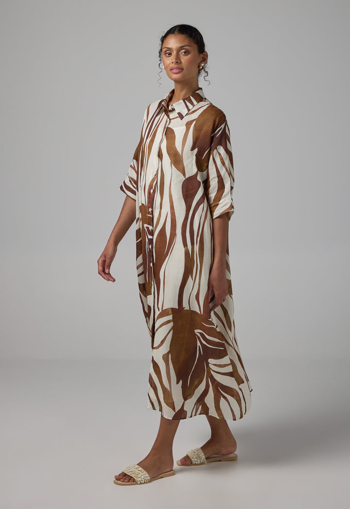 Choice Contrast Three Quarter Shirt Dress Multi Color