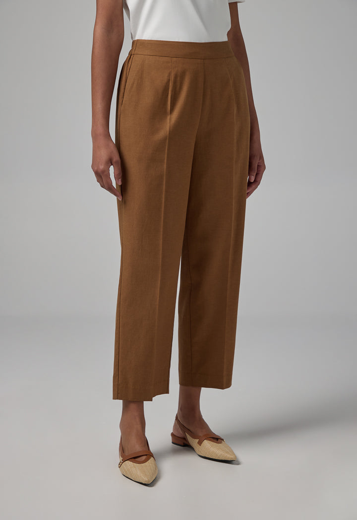 Choice Elastic Waistband Basic Trousers Brown