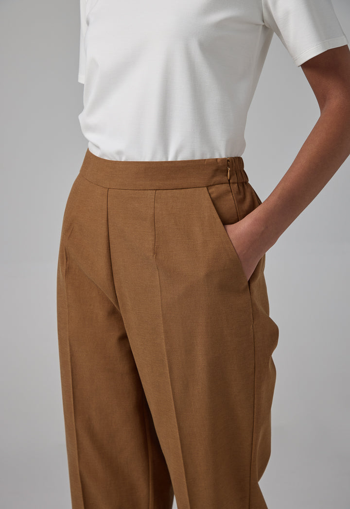 Choice Elastic Waistband Basic Trousers Brown