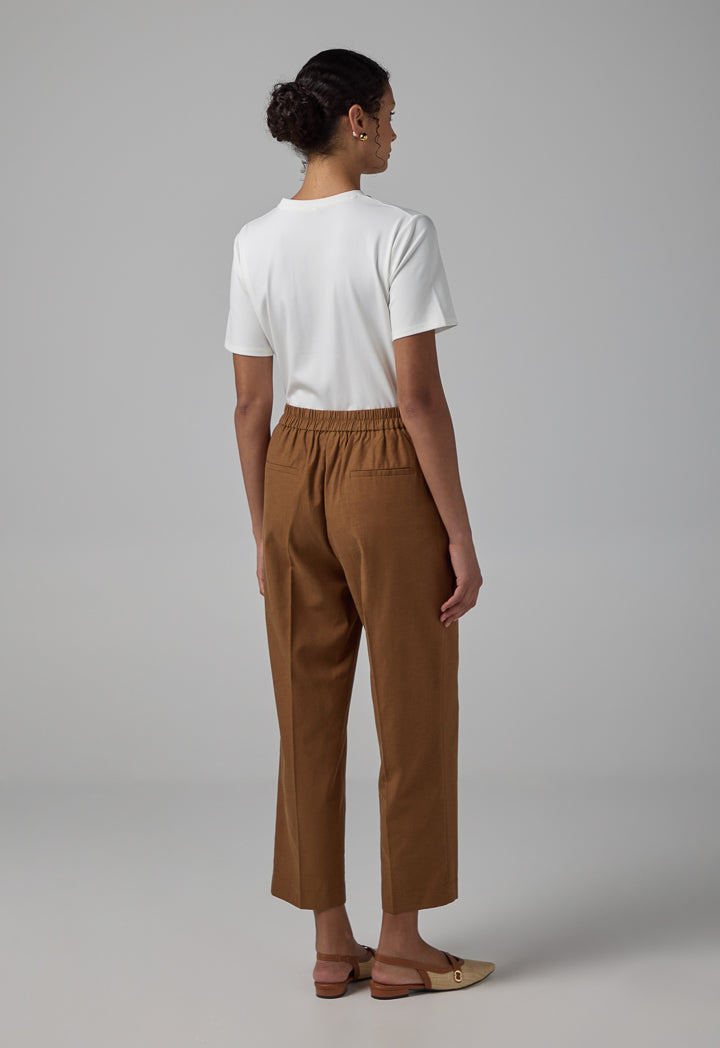 Choice Elastic Waistband Basic Trousers Brown