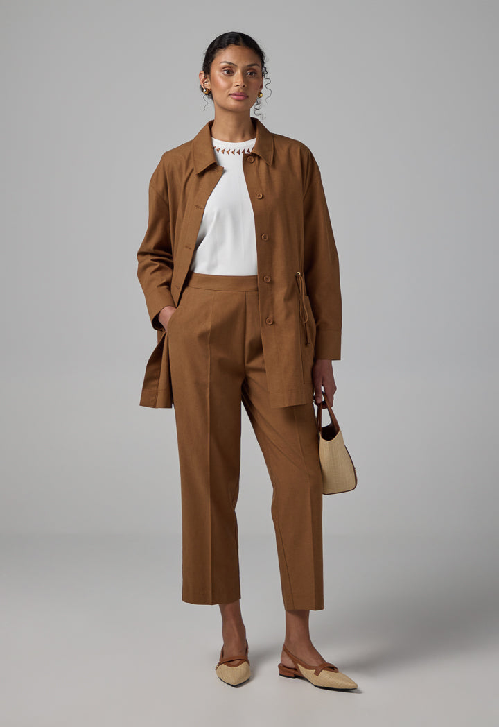 Choice Elastic Waistband Basic Trousers Brown
