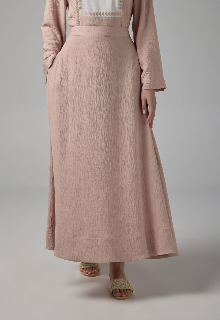 Choice Solid Crinkled Flared Skirt Blush
