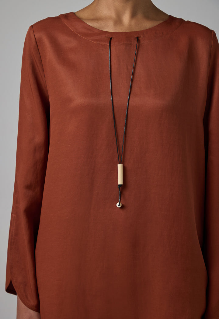 Choice Basic Flared Blouse With Attached Necklace Brown