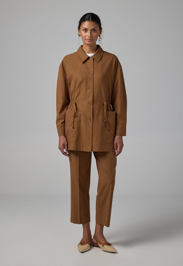 Choice Solid Drawstring Waist Jacket Brown