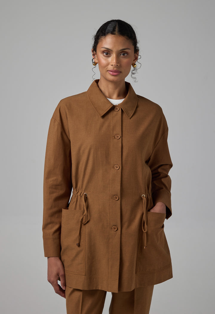 Choice Solid Drawstring Waist Jacket Brown