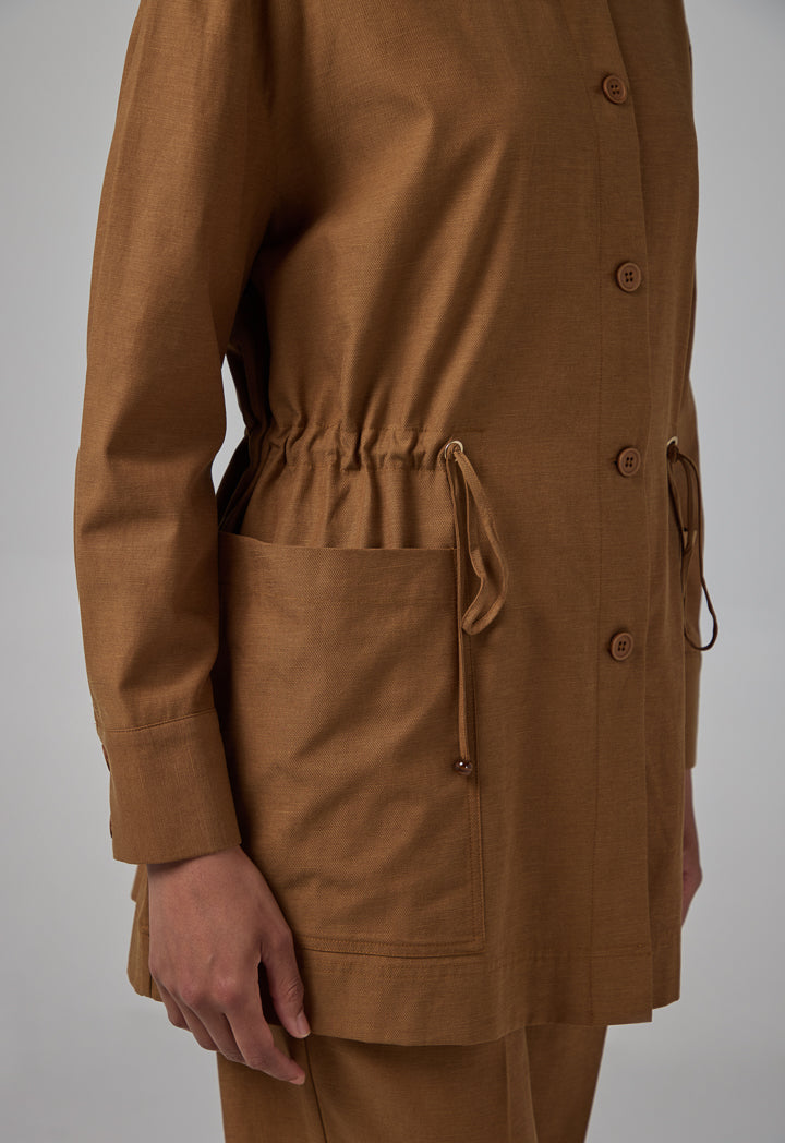 Choice Solid Drawstring Waist Jacket Brown