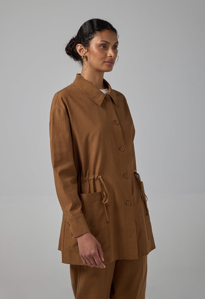 Choice Solid Drawstring Waist Jacket Brown