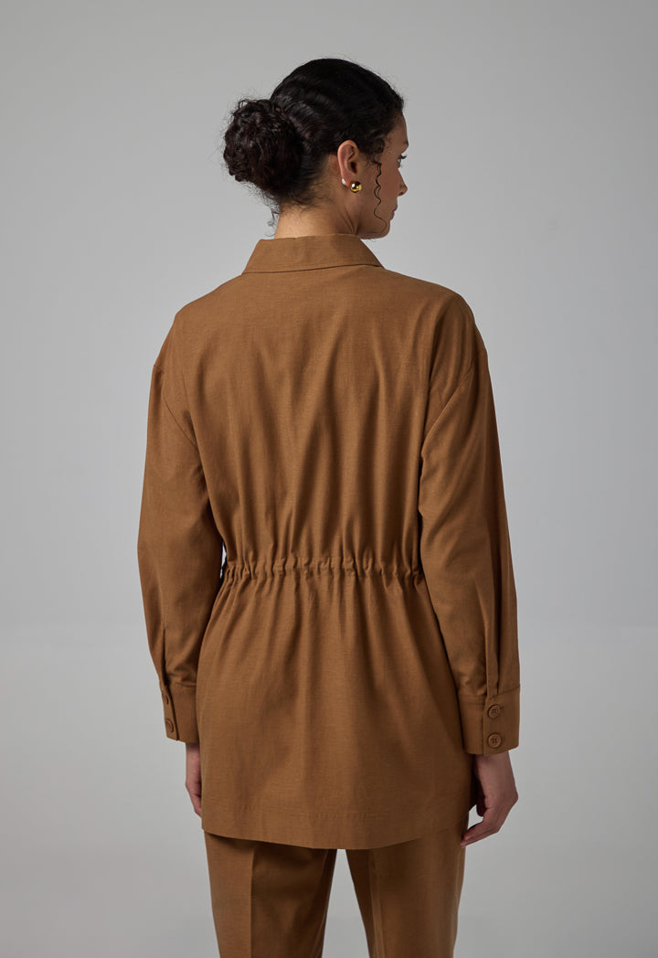 Choice Solid Drawstring Waist Jacket Brown