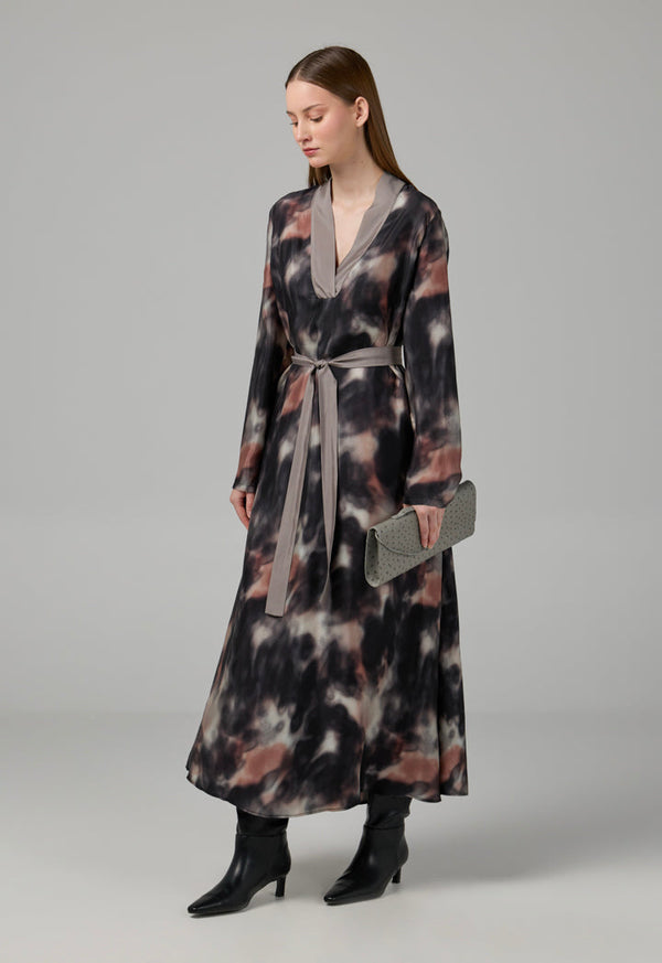 Choice Flared Printed Belted Dress  Multi Color