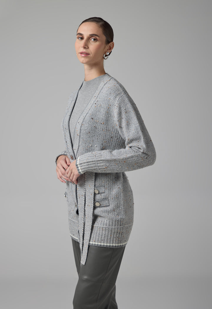 Choice Knitted Belted Cardigan Grey