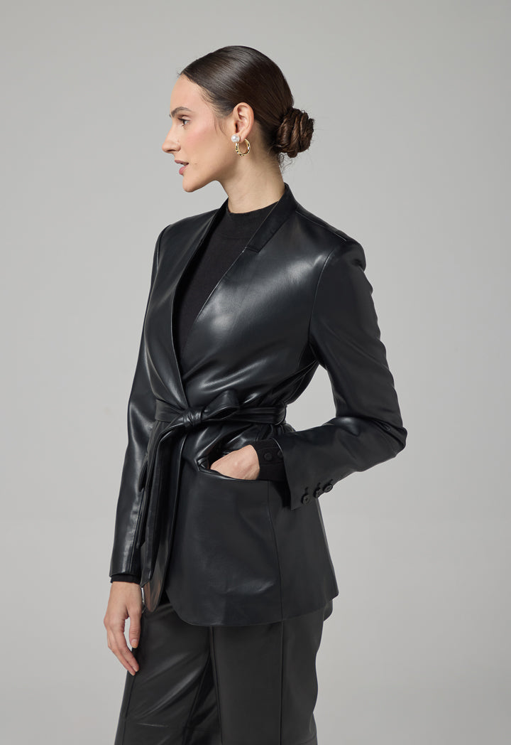 Choice Pu Leather Midi Jacket Black