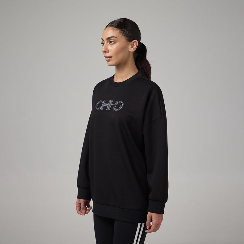 Choice Long Sleeve Monogram Blouse Black