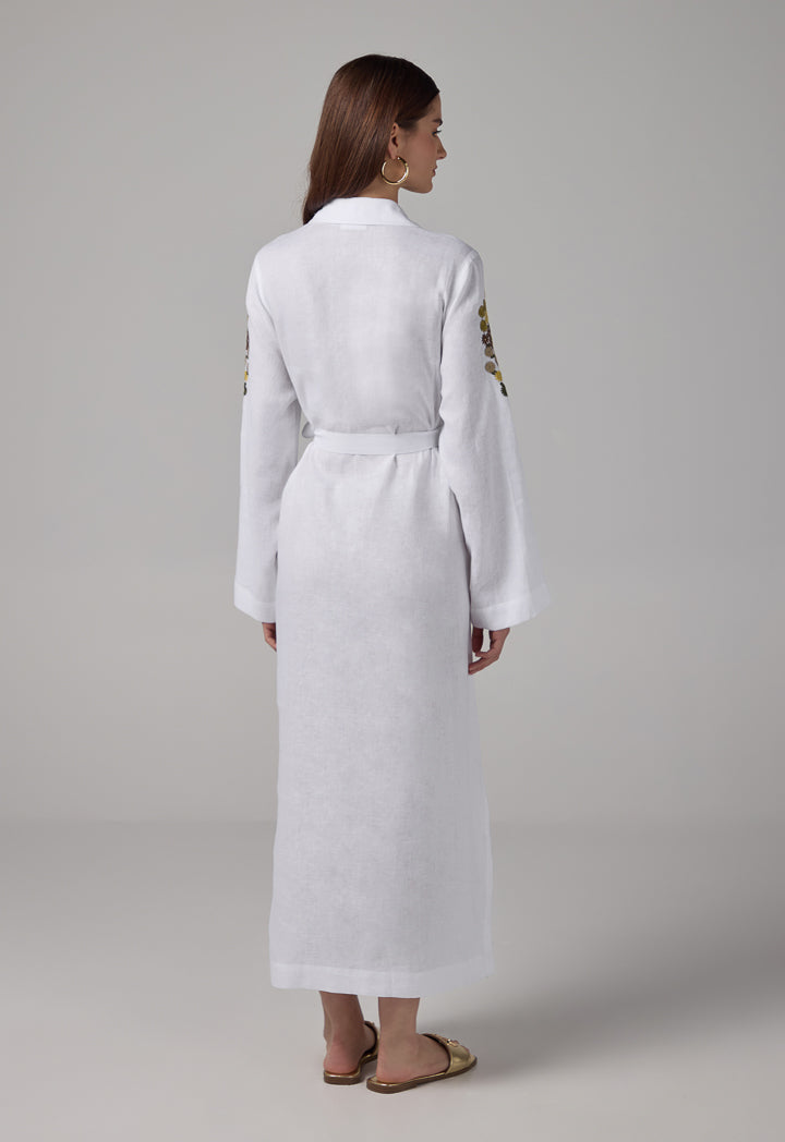 Choice Floral Embroidered Linen Shirt Dress Off White