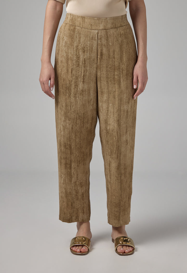 Choice Elastic Waist Straight Cut Trousers Brown