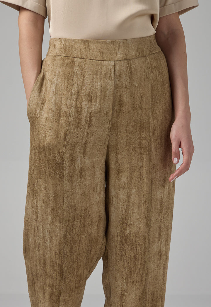 Choice Elastic Waist Straight Cut Trousers Brown