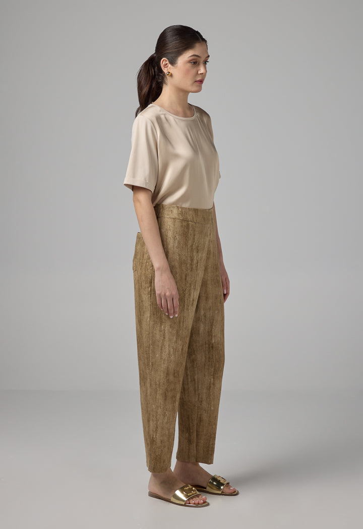 Choice Elastic Waist Straight Cut Trousers Brown