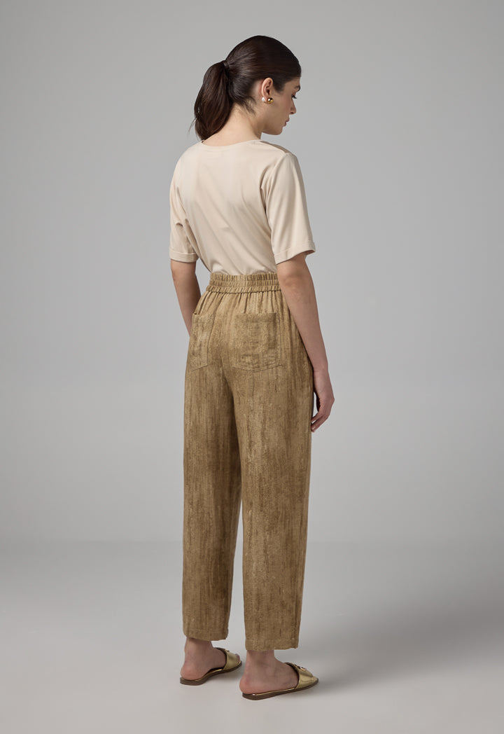 Choice Elastic Waist Straight Cut Trousers Brown