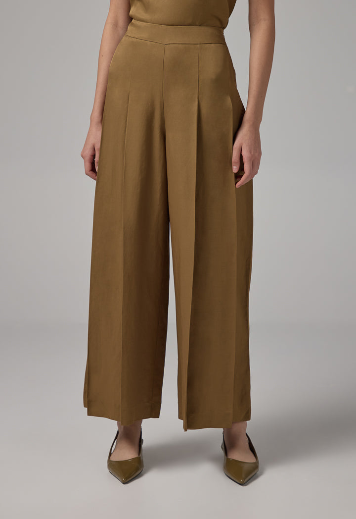 Choice Wide Leg Pleated Trousers Khaki