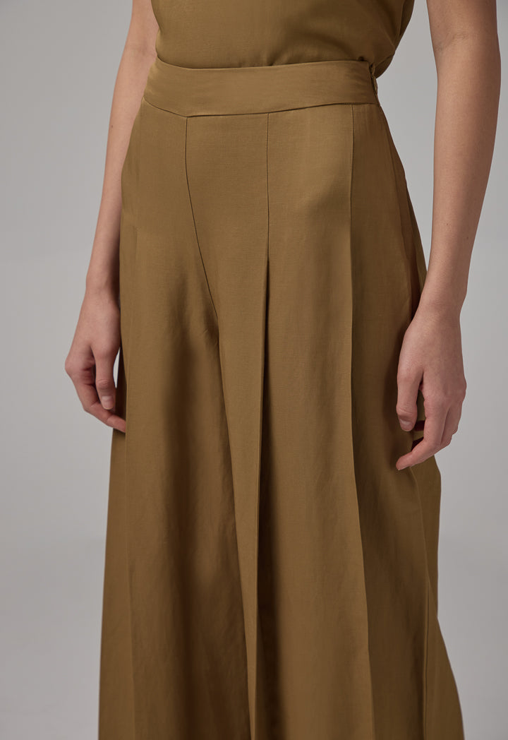 Choice Wide Leg Pleated Trousers Khaki