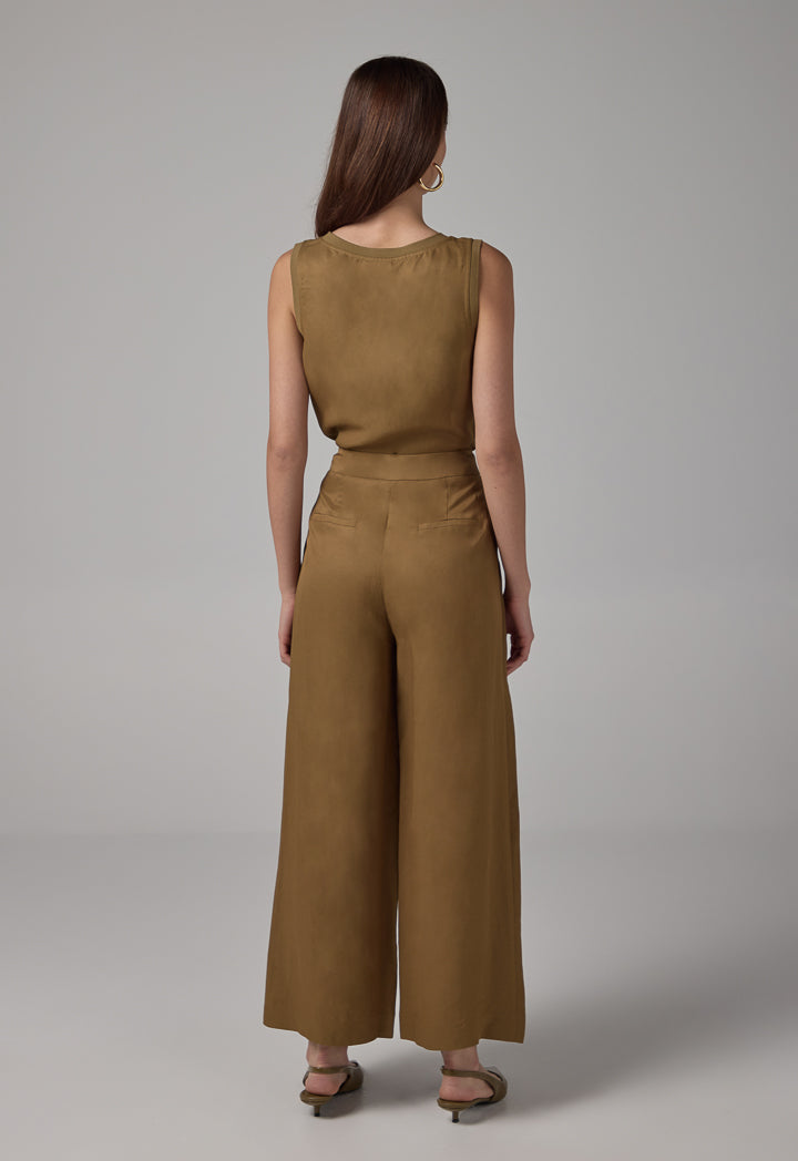 Choice Wide Leg Pleated Trousers Khaki