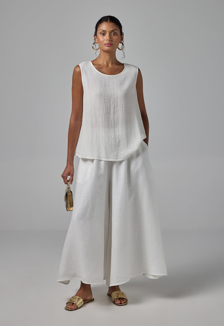 Choice Elastic Waist Palazzo Solid Trousers Off White
