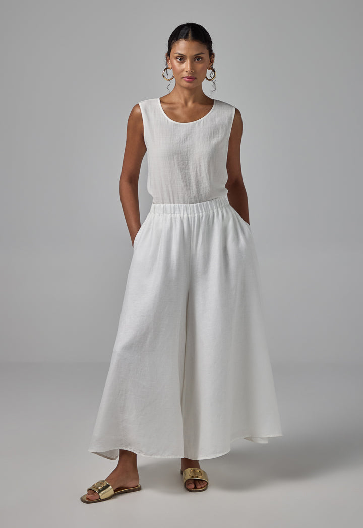 Choice Elastic Waist Palazzo Solid Trousers Off White