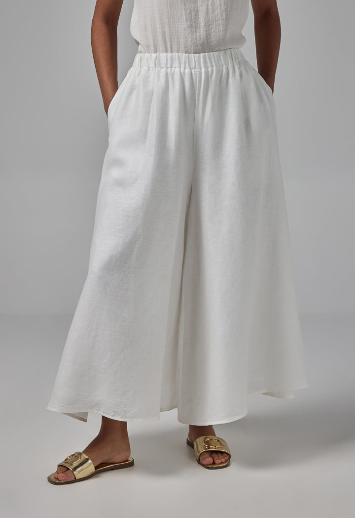 Choice Elastic Waist Palazzo Solid Trousers Off White