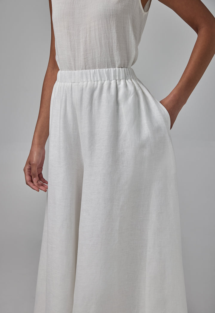 Choice Elastic Waist Palazzo Solid Trousers Off White