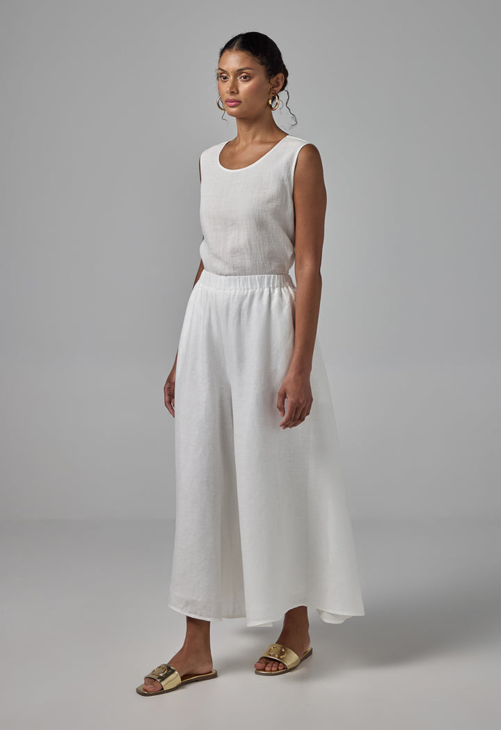 Choice Elastic Waist Palazzo Solid Trousers Off White