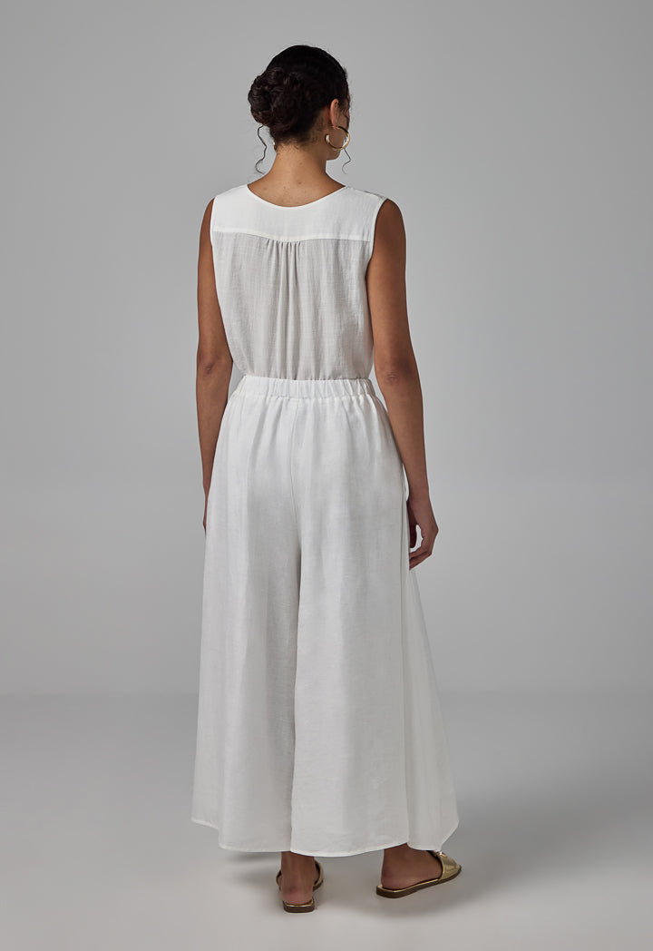 Choice Elastic Waist Palazzo Solid Trousers Off White