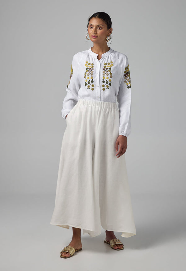 Choice Elastic Waist Palazzo Solid Trousers Off White