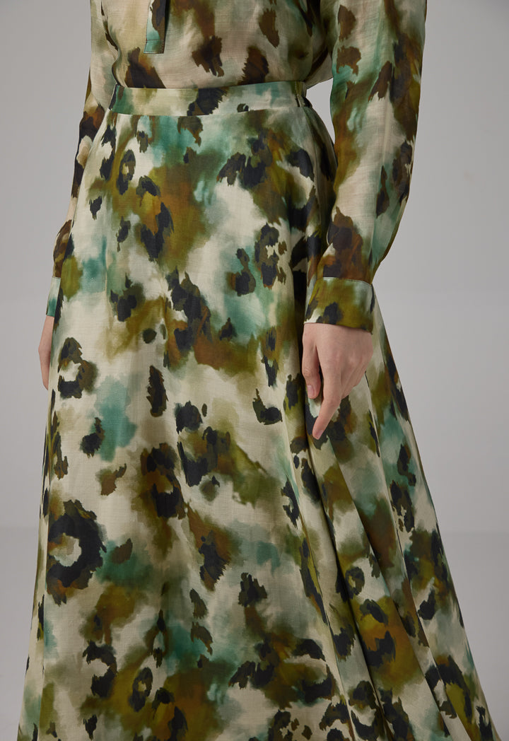 Choice Flared Printed Maxi Skirt Multi Color