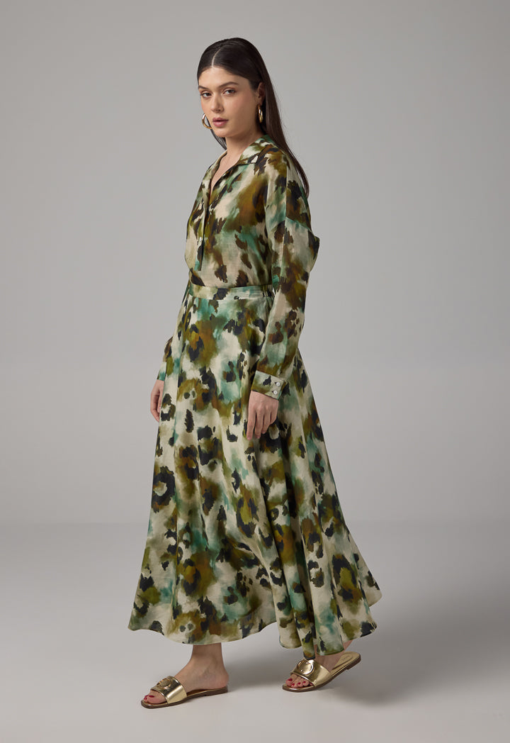 Choice Flared Printed Maxi Skirt Multi Color
