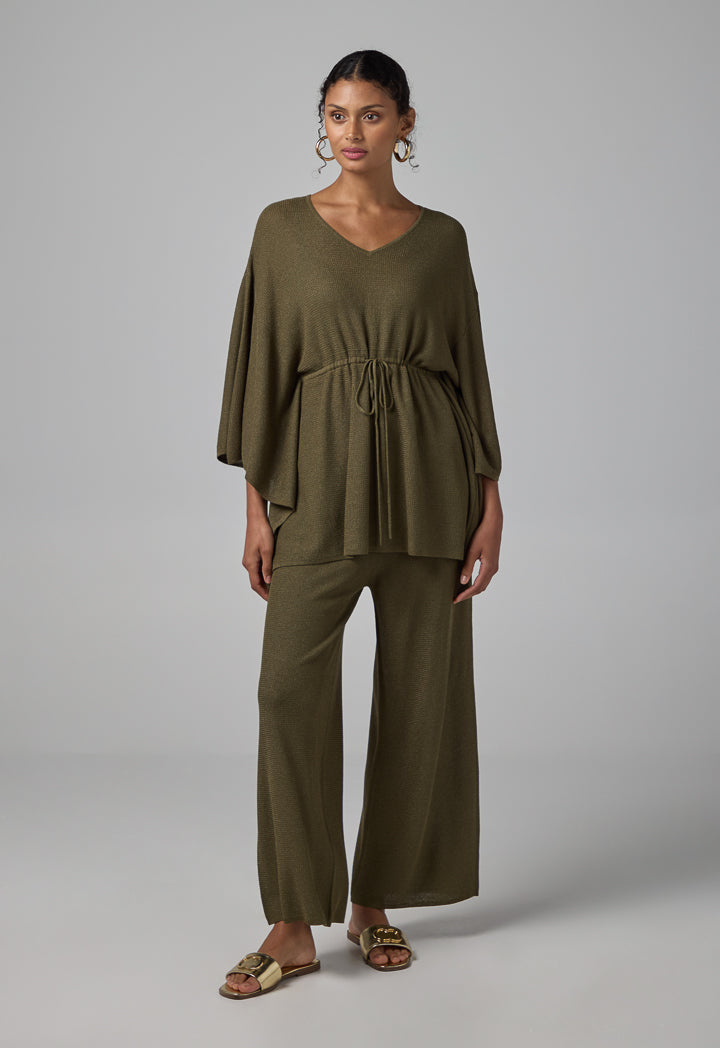 Choice Solid V-Neck Knitwear Blouse Khaki
