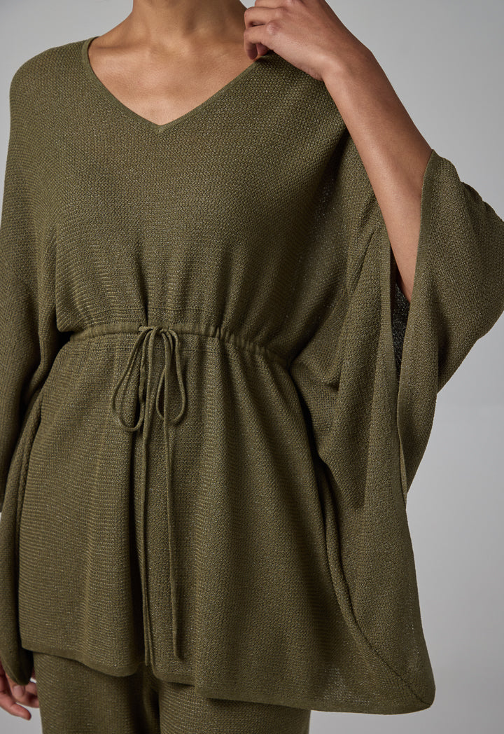 Choice Solid V-Neck Knitwear Blouse Khaki
