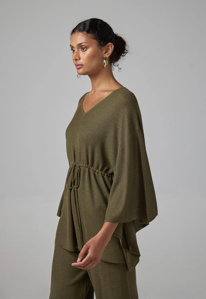 Choice Solid V-Neck Knitwear Blouse Khaki