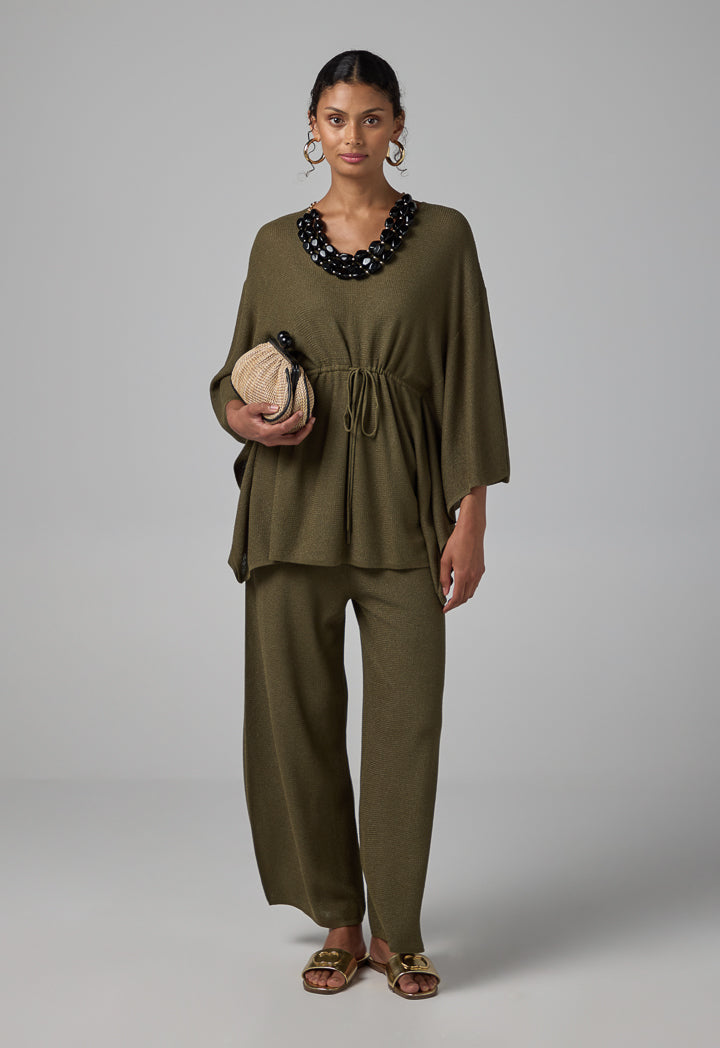 Choice Solid V-Neck Knitwear Blouse Khaki