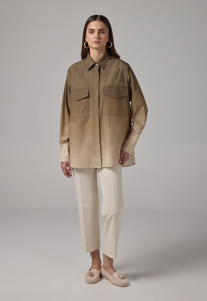 Choice Front Flap Pockets Ombre Shirt  Khaki