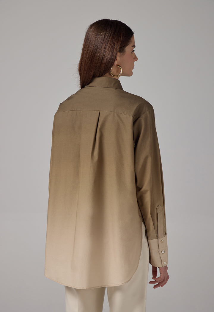 Choice Front Flap Pockets Ombre Shirt  Khaki