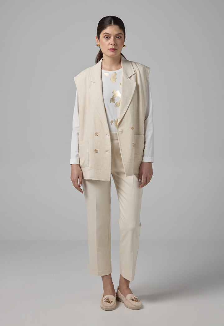 Choice Front Pockets Belted Gilet Beige