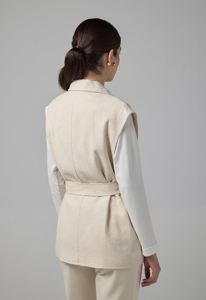 Choice Front Pockets Belted Gilet Beige