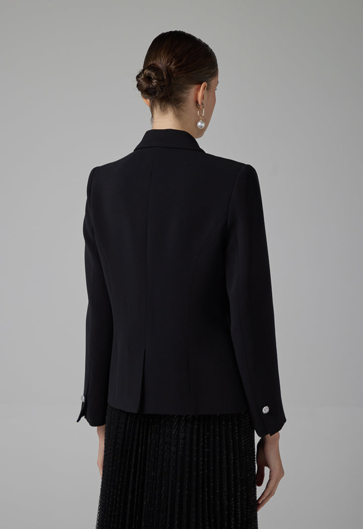 Choice Crystal Embellished Notched Collar Blazer Black