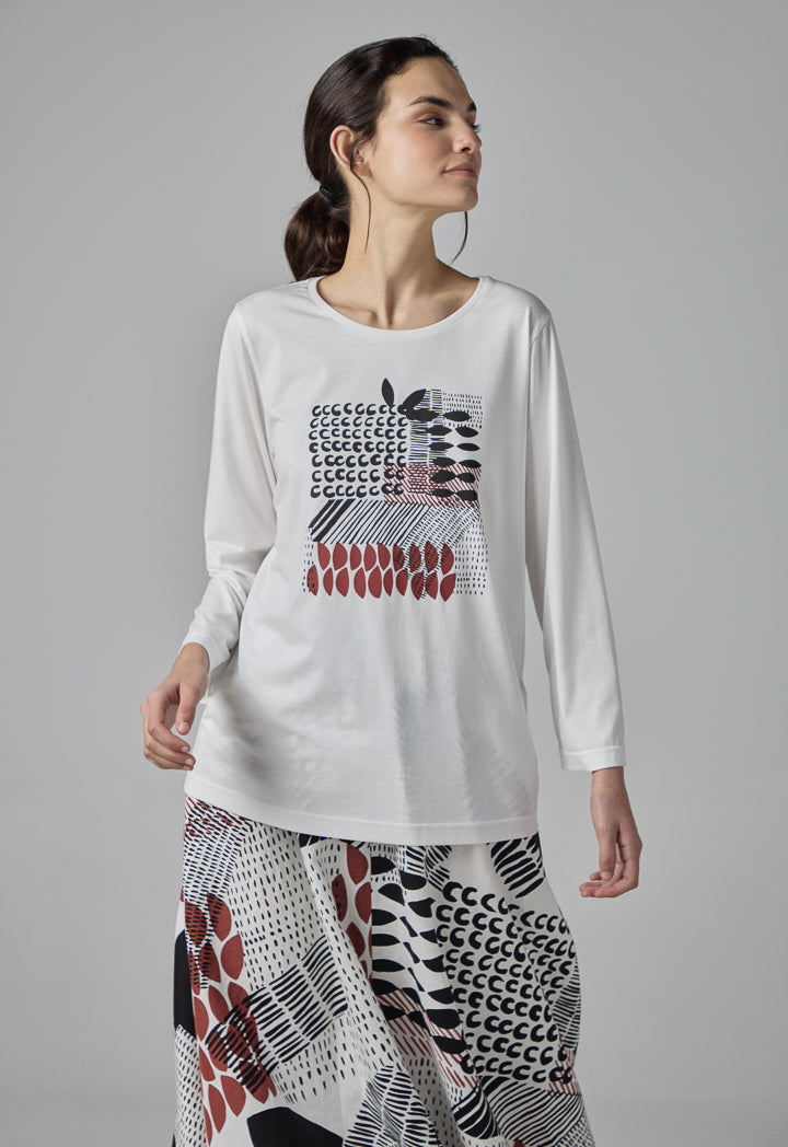 Choice Graphic Print Fashion Top Off White