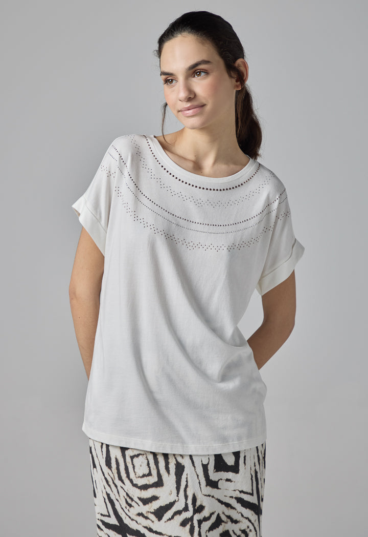 Choice Stone-Embellished Fashion Top Off White